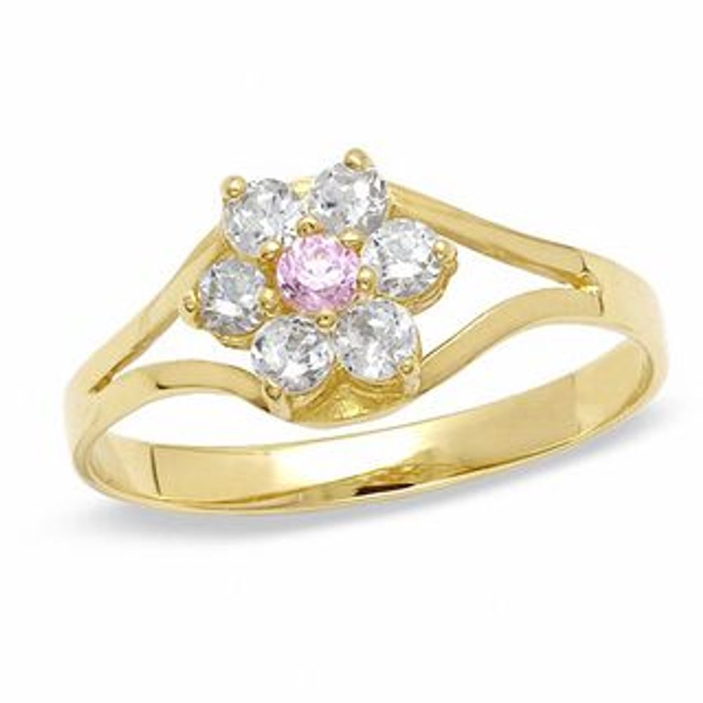 Childs' Pink and White Cubic Zirconia Flower Ring in 10K Gold - Size 3|Peoples Jewellers
