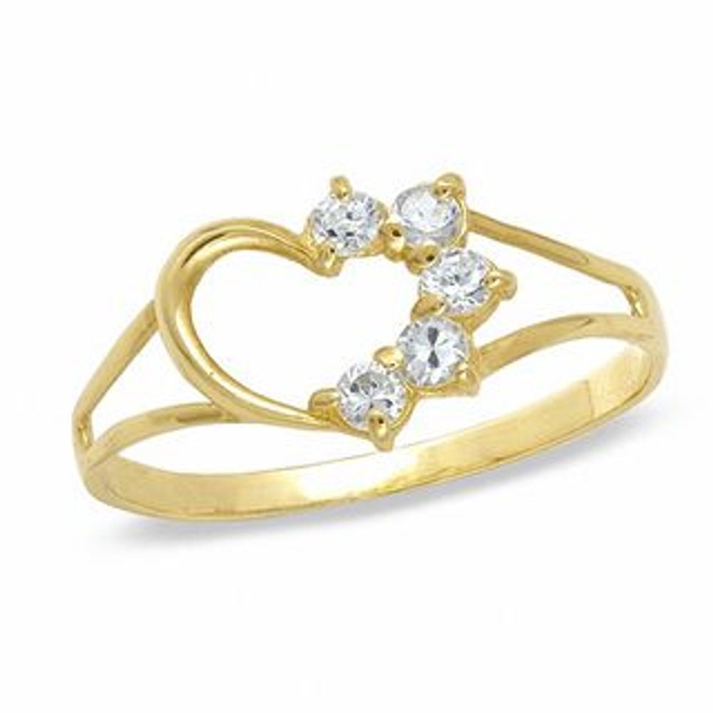 Childs' Lab-Created Cubic Zirconia Heart Ring 10K Gold - Size 3|Peoples Jewellers