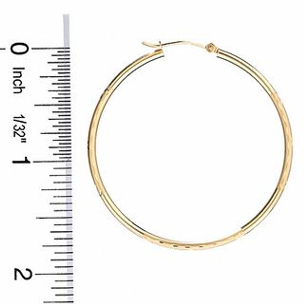 14K Gold 47mm Satin and Diamond-Cut Hinged Hoop Earrings|Peoples Jewellers