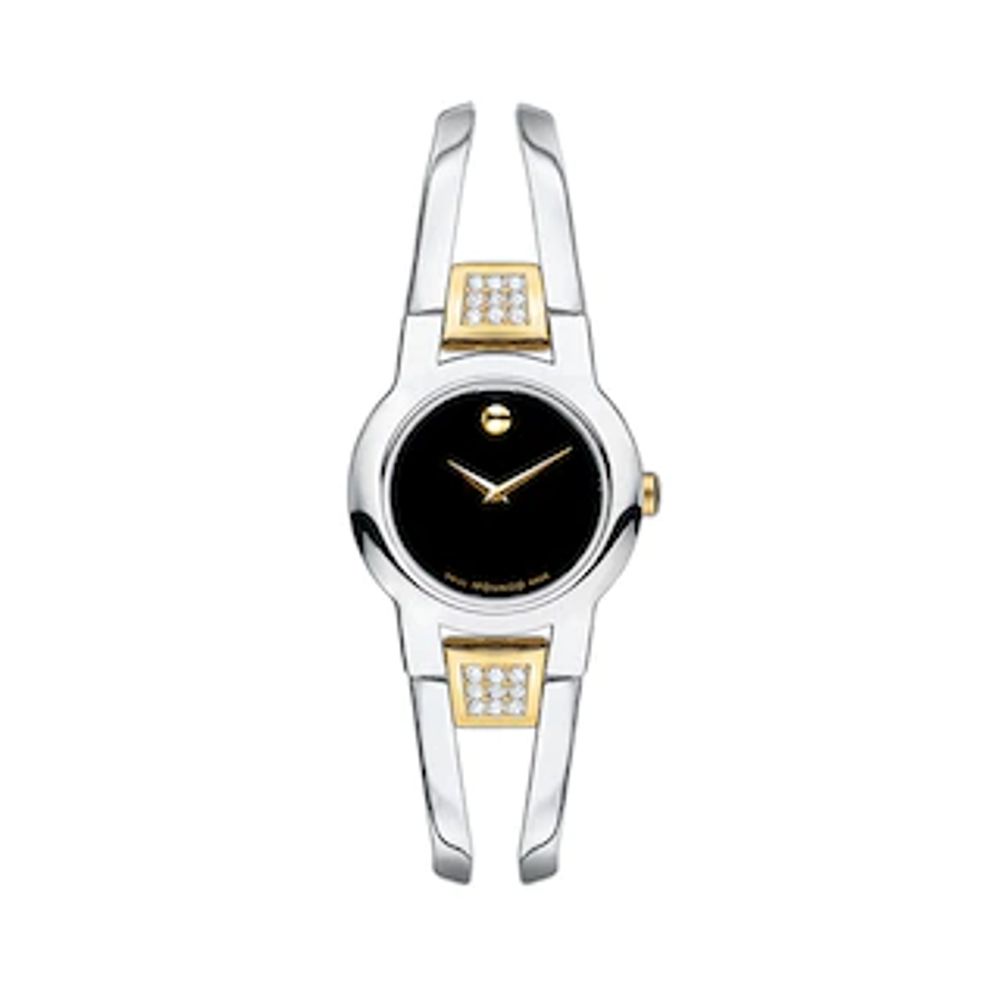 Ladies' Movado Amorosa® Diamond Accent Two-Tone Bangle Watch with Black Dial (Model: 0606894)|Peoples Jewellers