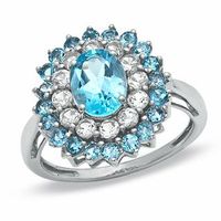 Oval Blue Topaz and Lab-Created White Sapphire Ring in 10K Gold|Peoples Jewellers