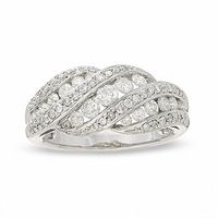 1.00 CT. T.W. Diamond Three Row Swirl Band in 14K White Gold|Peoples Jewellers