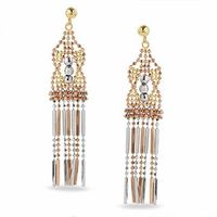 14K Tri-Tone Gold Bead Mini Hula Girl Dangle Earrings|Peoples Jewellers