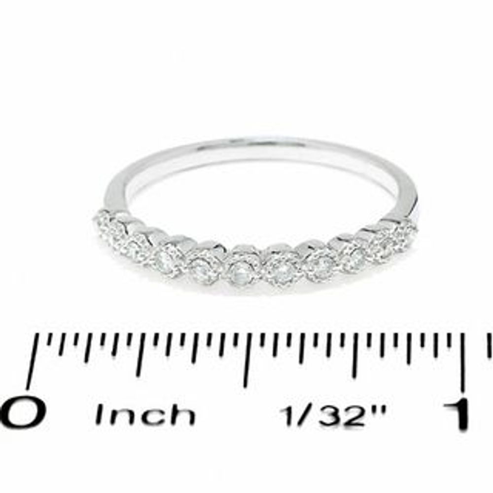 Round Diamond Accent Stackable Band with Pavé Outline in 14K White Gold|Peoples Jewellers