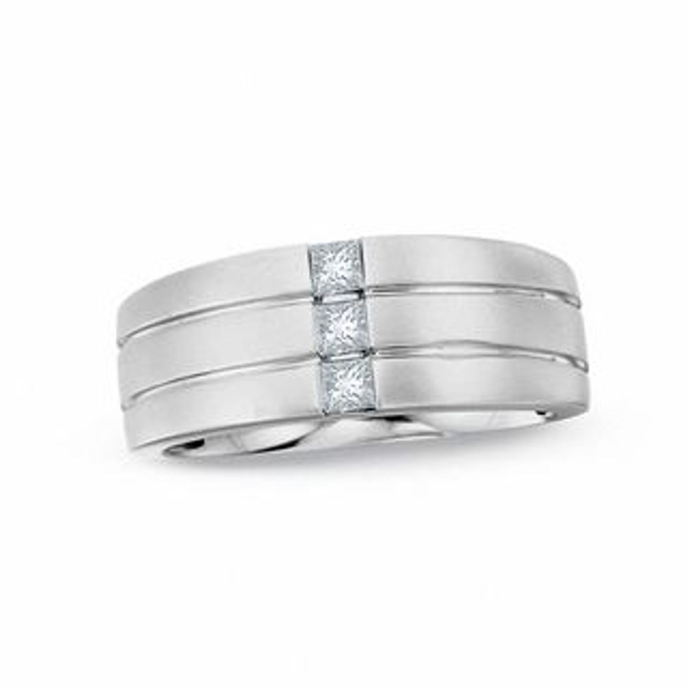 Men's 0.25 CT. T.W. Square-Cut Diamond Three Stone Band in 14K White Gold|Peoples Jewellers
