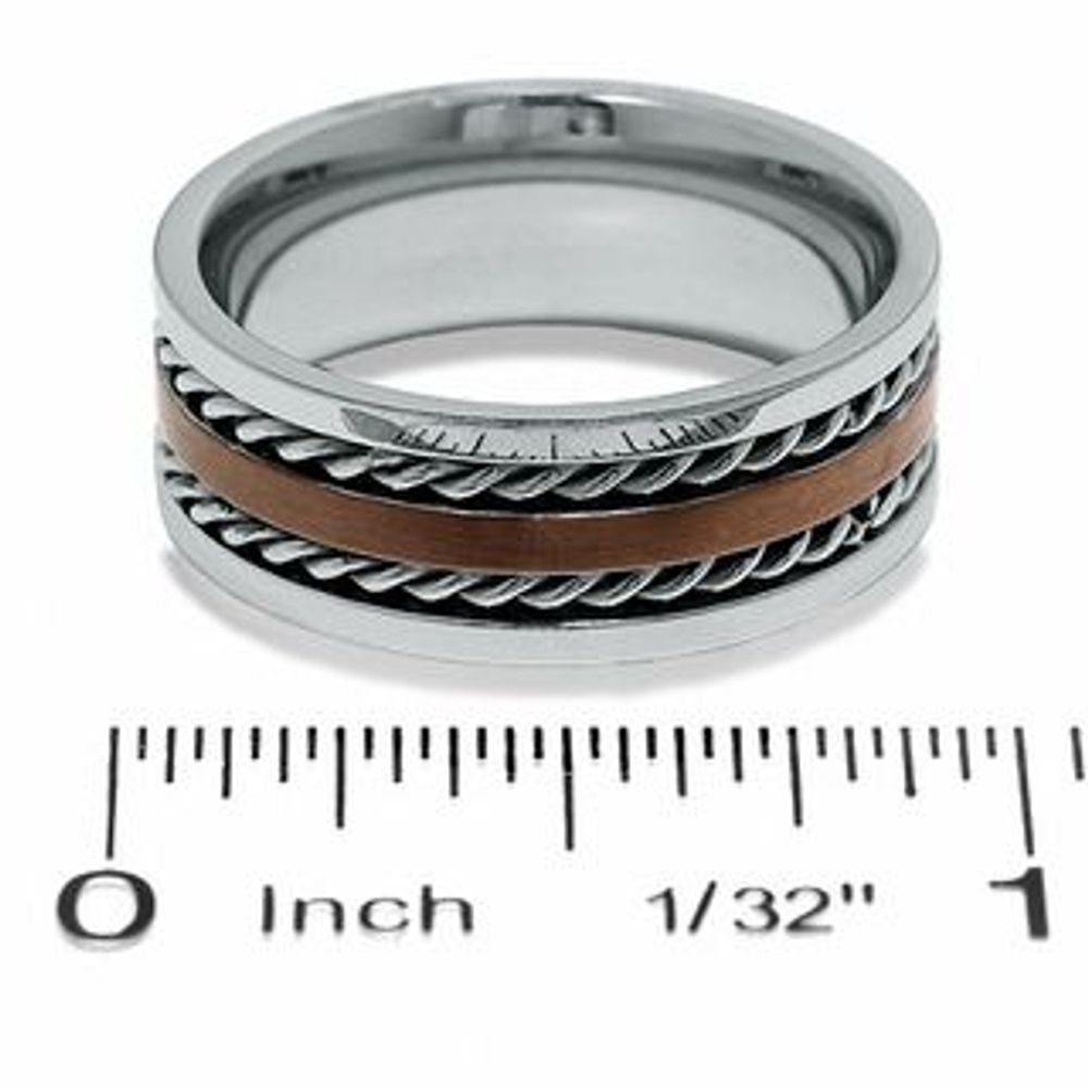 Men's Brown IP Stainless Steel Band with Rope Edge - Size 10|Peoples Jewellers