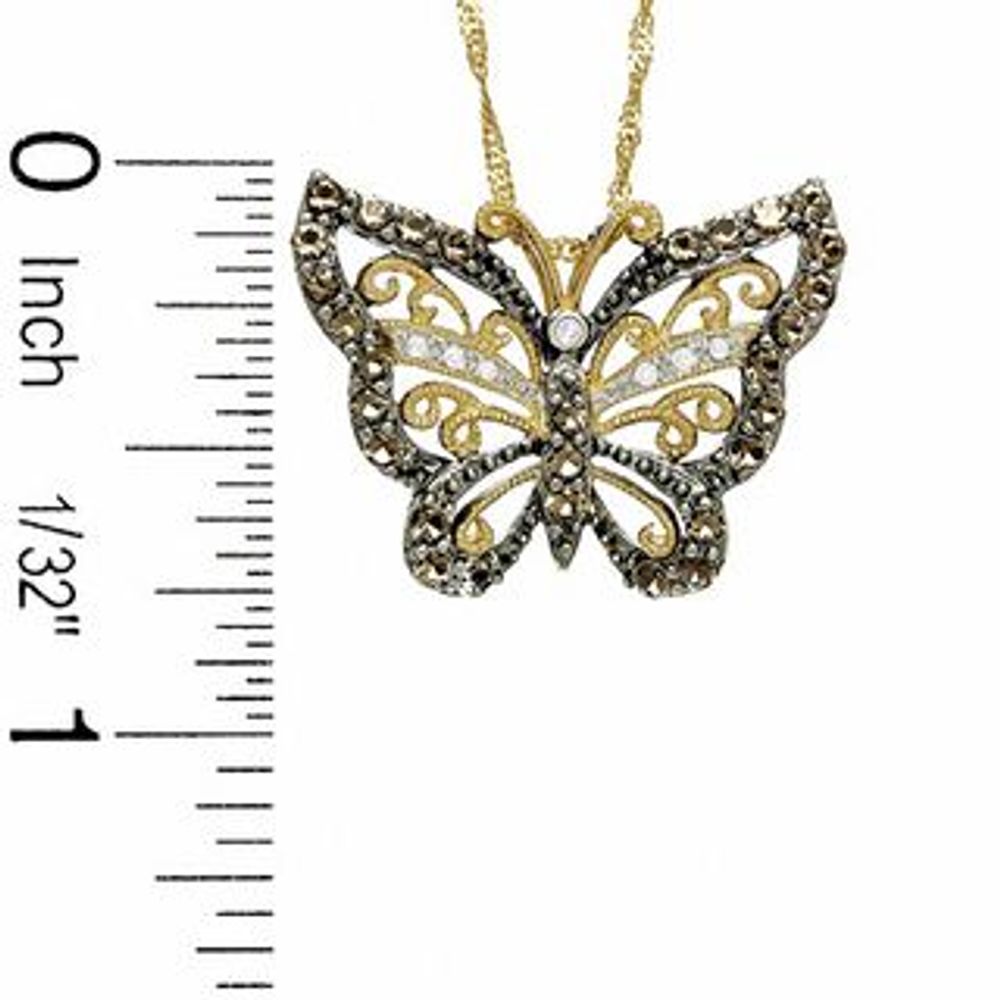 Smoky Quartz Butterfly Pendant in 10K Gold with Diamond Accents|Peoples Jewellers