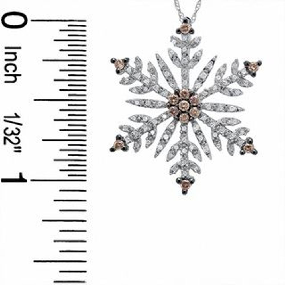 0.50 CT. T.W. Champagne and White Diamond Snowflake Pendant in 10K White Gold|Peoples Jewellers