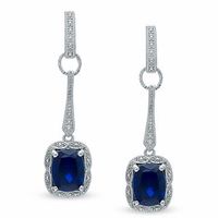 Cushion-Cut Lab-Created Sapphire Pendant and Earrings Set in Sterling Silver|Peoples Jewellers