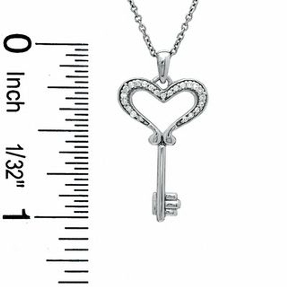 0.05 CT. T.W. Diamond Small Heart Key Pendant in Sterling Silver|Peoples Jewellers