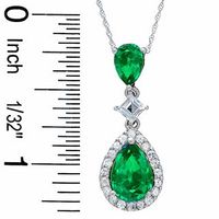 Pear-Shaped Lab-Created Emerald and White Sapphire Pendant in 14K White Gold|Peoples Jewellers