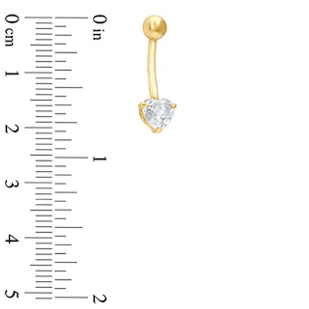 014 Gauge Heart Curved Barbell with Cubic Zirconia in 14K Gold|Peoples Jewellers