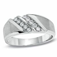 Men's 0.30 CT. T.W. Diamond Two Row Slant Luxury Fit Wedding Band in 10K White Gold|Peoples Jewellers