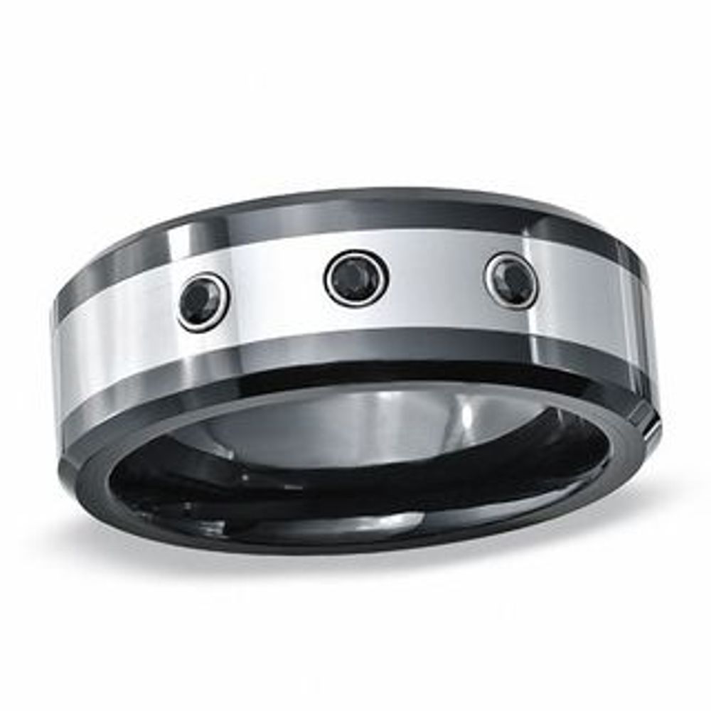 Men's 0.09 CT. T.W Black Diamond Tungsten and Ceramic Wedding Band - Size 9|Peoples Jewellers