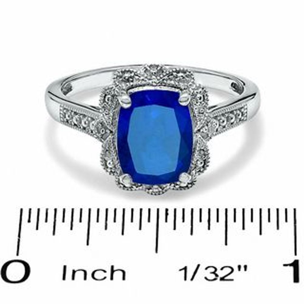 Cushion-Cut Lab-Created Blue Sapphire Vintage-Style Ring in Sterling Silver|Peoples Jewellers