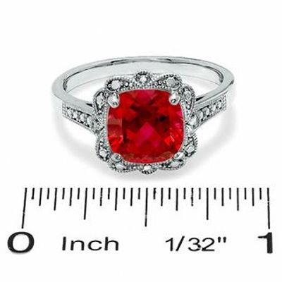 8.0mm Cushion-Cut Lab-Created Ruby Vintage-Style Ring in Sterling Silver|Peoples Jewellers