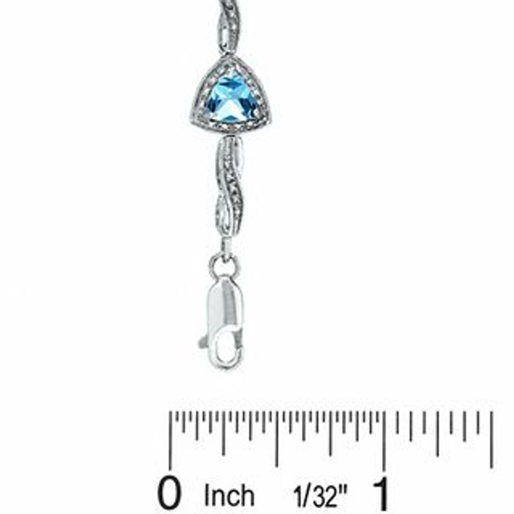 6.0mm Trillion-Cut Blue Topaz and Diamond Accent Bracelet in Sterling Silver - 7.25"|Peoples Jewellers