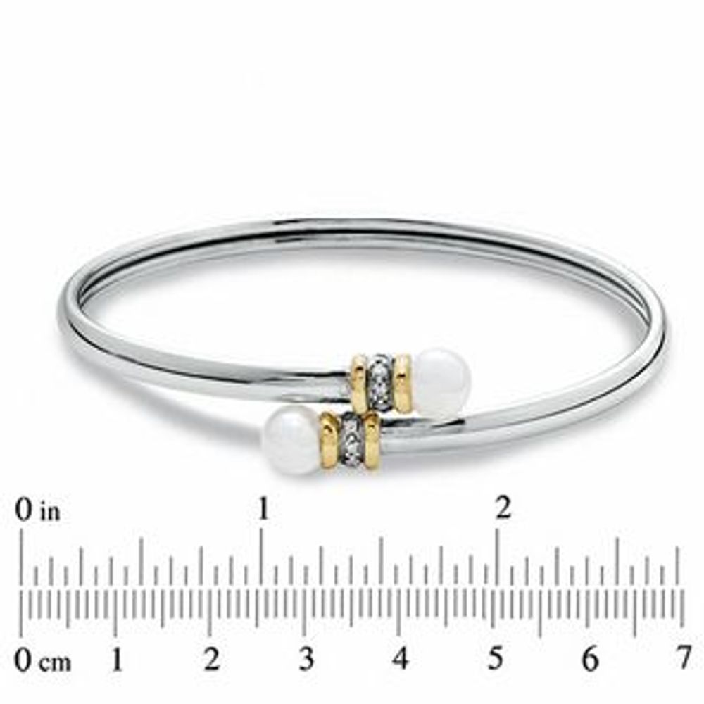 7.0mm Freshwater Cultured Pearl Bypass Bangle in Sterling Silver and 14K Gold with Diamond Accents-7.5"|Peoples Jewellers
