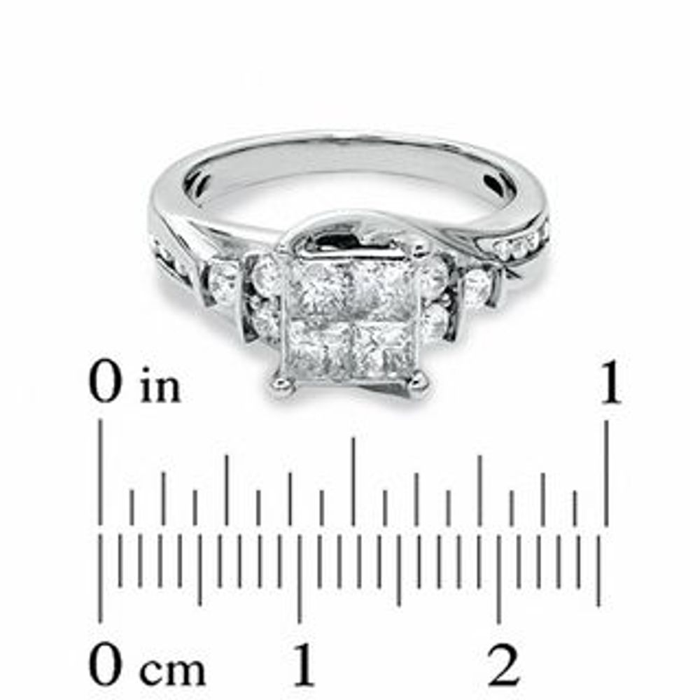 1.16 CT. T.W. Princess-Cut Quad Diamond Engagement Ring in 14K White Gold|Peoples Jewellers