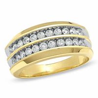 Men's 1.00 CT. T.W. Diamond Double Row Band in 14K Gold|Peoples Jewellers