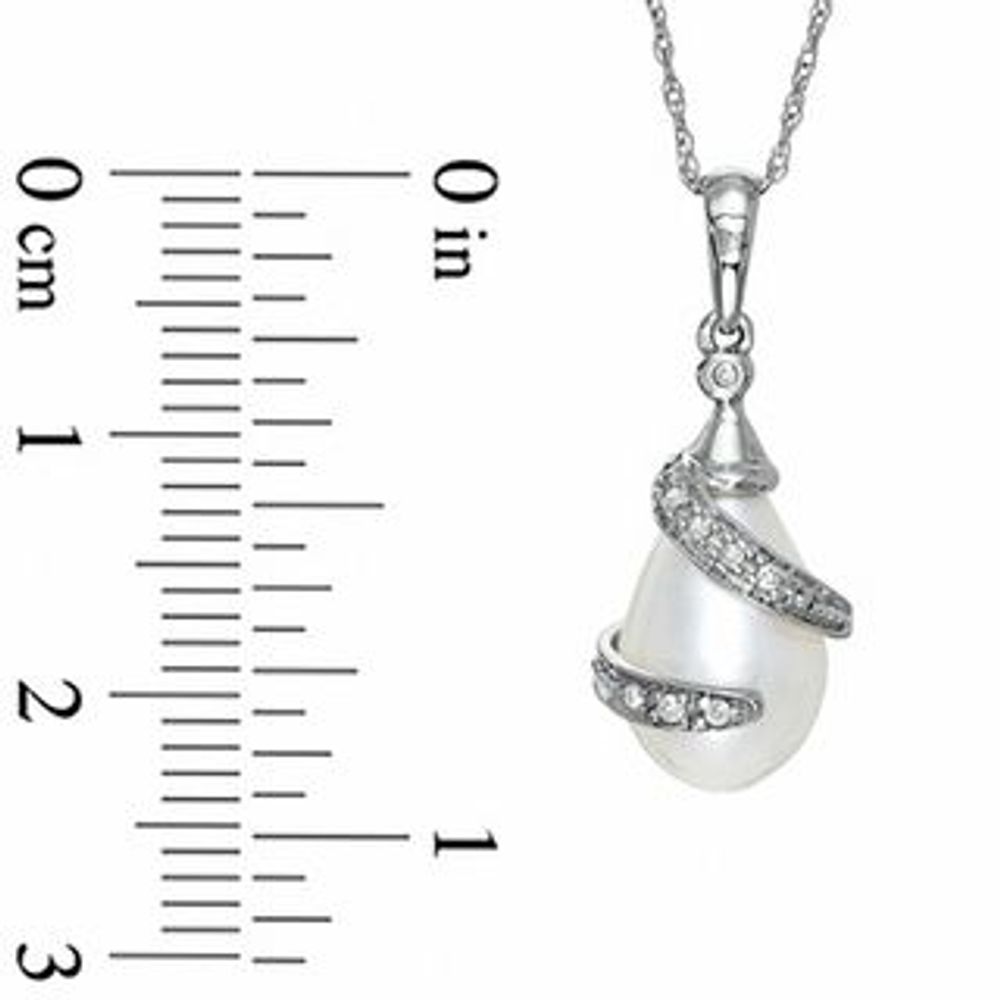 Freshwater Cultured Pearl and Diamond Accent Wrap Pendant in 10K White Gold|Peoples Jewellers