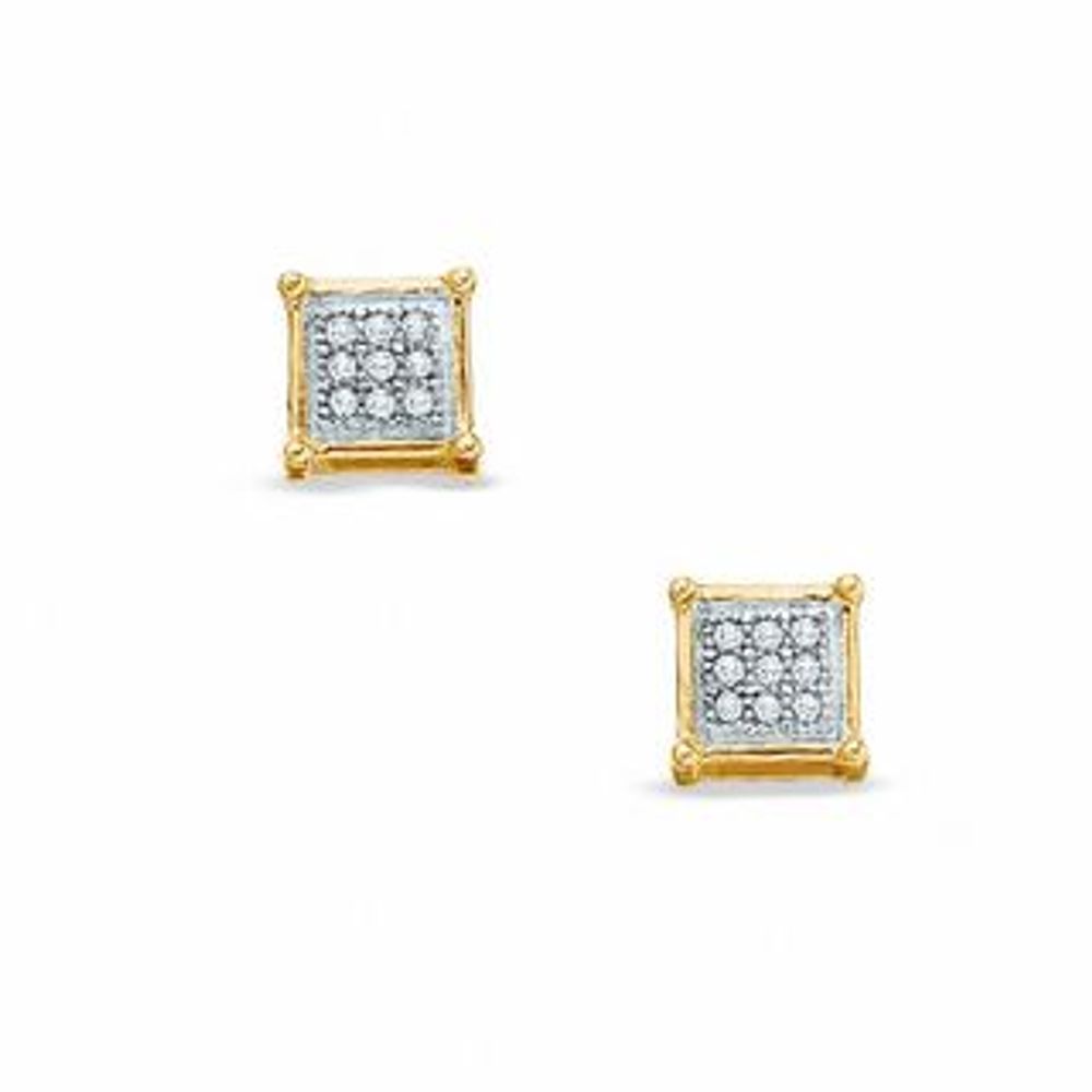 0.05 CT. T.W. Diamond Square Stud Earrings in 10K Two-Tone Gold|Peoples Jewellers