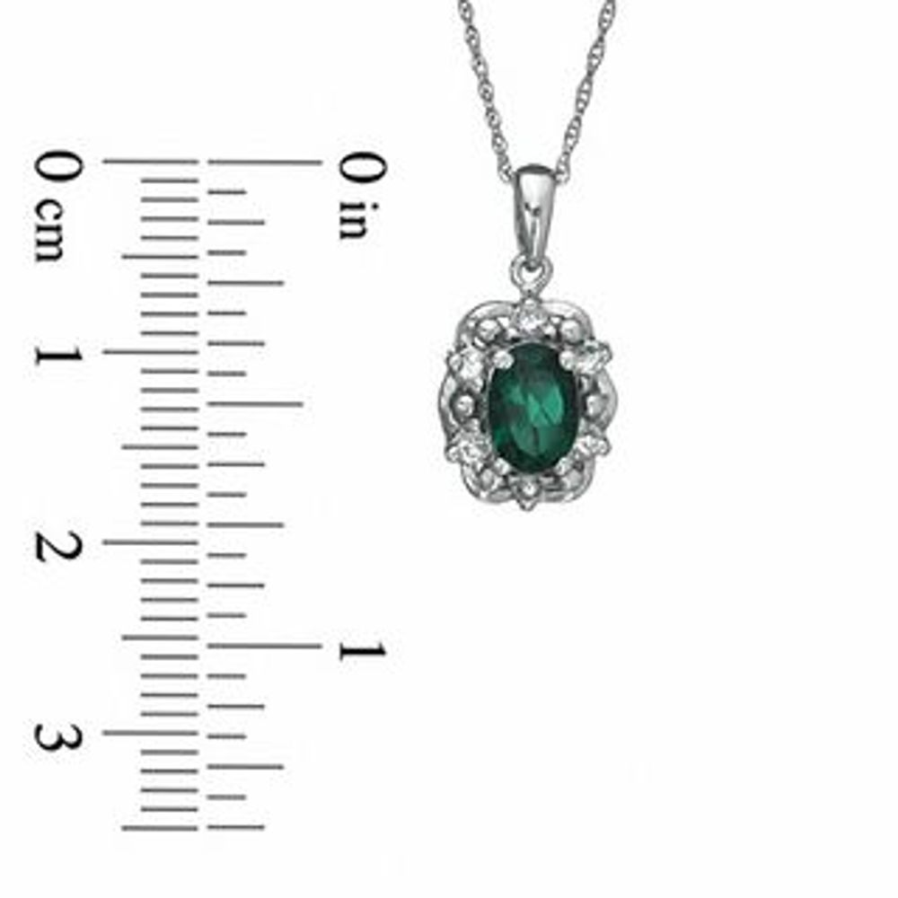 Oval Lab-Created Emerald and White Sapphire Pendant in Sterling Silver|Peoples Jewellers