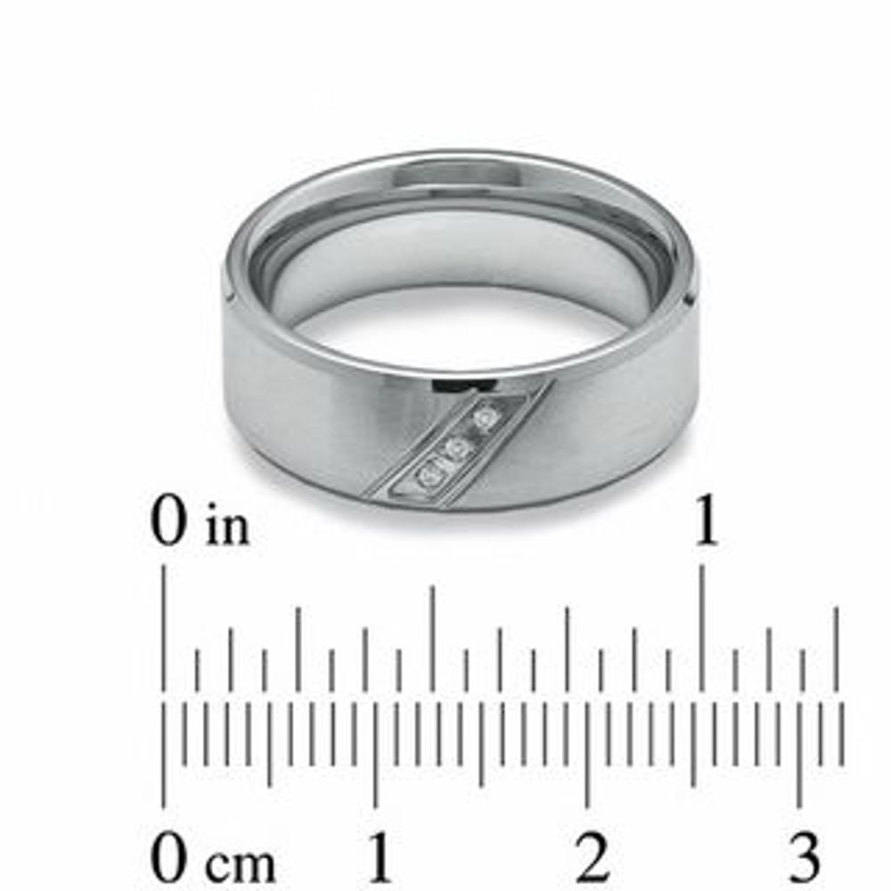 Men's Diamond Accent Slant Wedding Band in Stainless Steel - Size 9|Peoples Jewellers