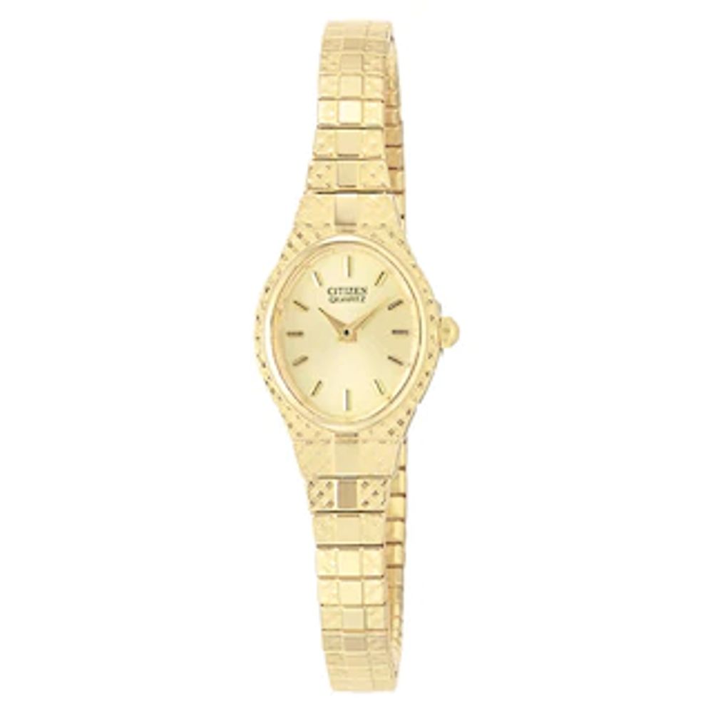 Ladies' Citizen Gold-Tone Expansion Bracelet Watch with Oval Champagne Dial (Model: EK3682-97P)|Peoples Jewellers