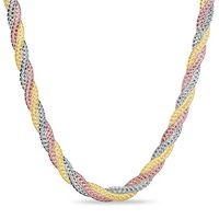 Ladies' Braided Snake Chain Necklace in Sterling Silver with 14K Tri-Tone Gold Plate - 17"|Peoples Jewellers