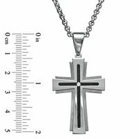 Men's Diamond Accent Cross Pendant in Stainless Steel with Black Inlay - 24"|Peoples Jewellers