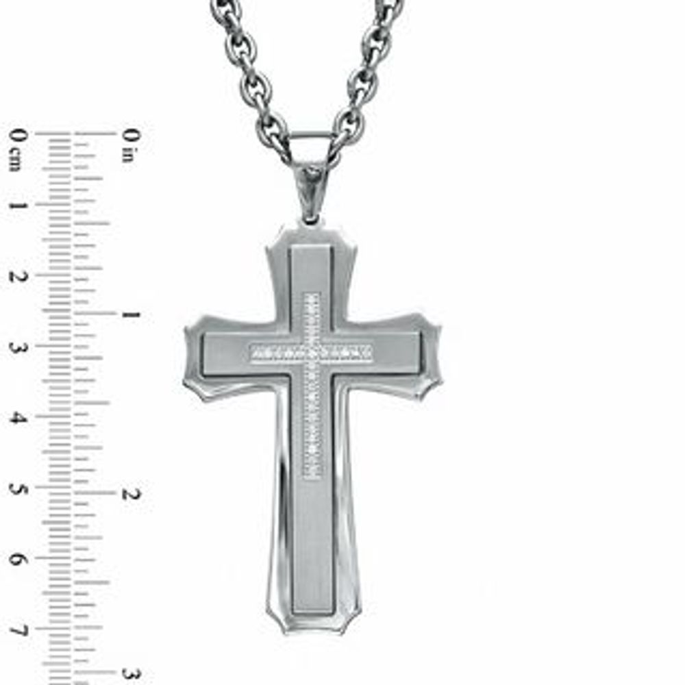 0.24 CT. T.W. Diamond Stacked Cross Pendant in Two-Tone Stainless Steel - 24"|Peoples Jewellers