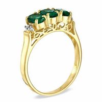 Oval Emerald and Diamond Accent Three Stone Ring in 10K Gold|Peoples Jewellers