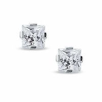 5.0mm Princess-Cut Lab-Created White Sapphire Stud Earrings in Sterling Silver|Peoples Jewellers