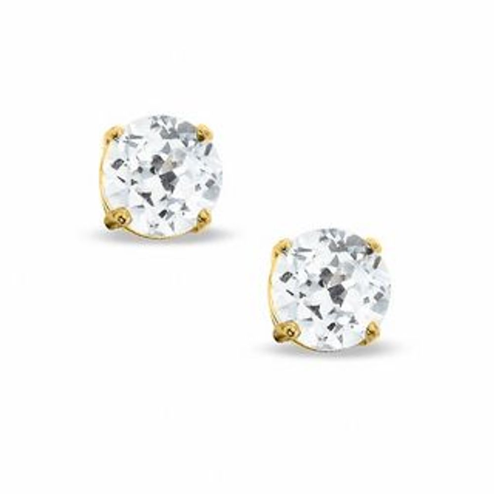 6.0mm Lab-Created White Sapphire Stud Earrings in Sterling Silver with 14K Gold Plate|Peoples Jewellers