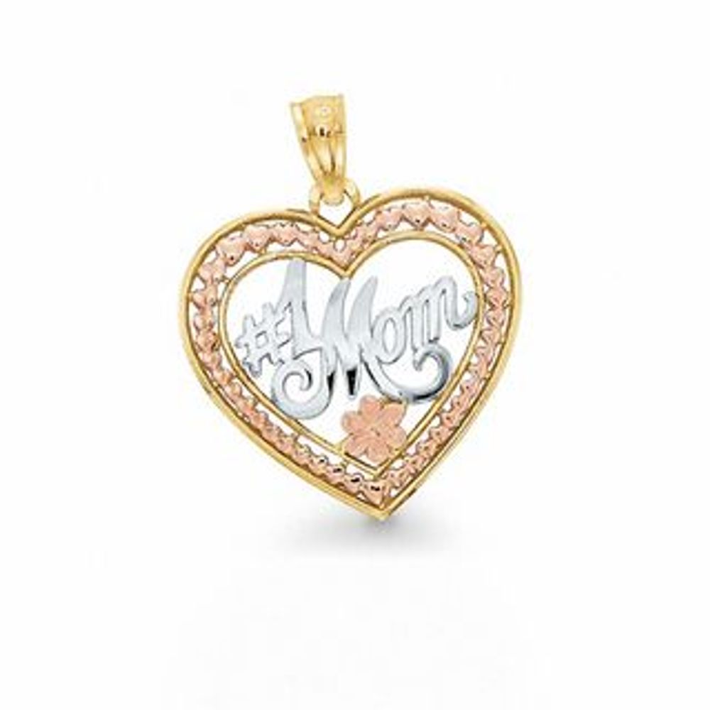 10K Tri-Tone Gold #1 Mom Heart Charm|Peoples Jewellers