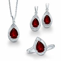 Pear-Shaped Garnet and Diamond Accent Three Piece Set in Sterling Silver|Peoples Jewellers