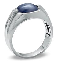 Men's 10.0mm Cushion-Cut Cat's Eye Ring in 10K White Gold With Diamond Accents|Peoples Jewellers