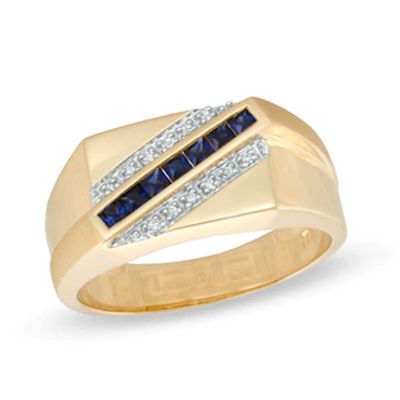 Men's 0.50 CT. T.W. Diamond and Lab-Created Blue Sapphire Ring in 10K Gold|Peoples Jewellers