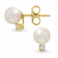 Honora 6.0mm Cultured Freshwater Pearl and Diamond Accent Stud Earrings in 14K Gold|Peoples Jewellers