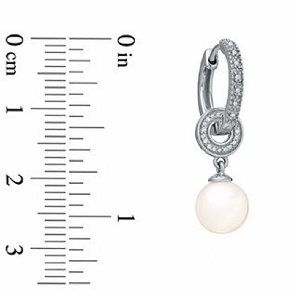 Honora 7.5-8.0m Freshwater Cultured Pearl and Diamond Accent Huggie Drop Earrings in Sterling Silver|Peoples Jewellers