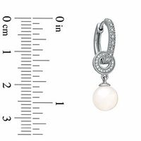 Honora 7.5-8.0m Freshwater Cultured Pearl and Diamond Accent Huggie Drop Earrings in Sterling Silver|Peoples Jewellers