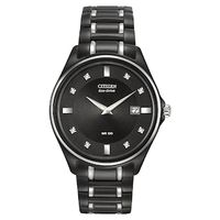 Men's Citizen Eco-Drive® Diamond Accent Two-Tone Watch with Black Dial (Model: AU1054-54G)|Peoples Jewellers