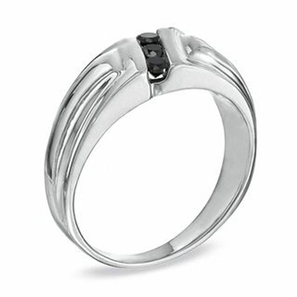 Men's 0.25 CT. T.W. Black Diamond Three Stone Slant Band in Sterling Silver|Peoples Jewellers