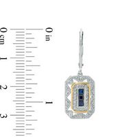 Princess-Cut Blue Sapphire and 0.12 CT. T.W. Diamond Vintage-Style Drop Earrings in Sterling Silver and 14K Gold|Peoples Jewellers