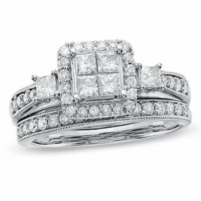 1.00 CT. T.W. Quad Princess-Cut Diamond Bridal Set in 10K White Gold|Peoples Jewellers