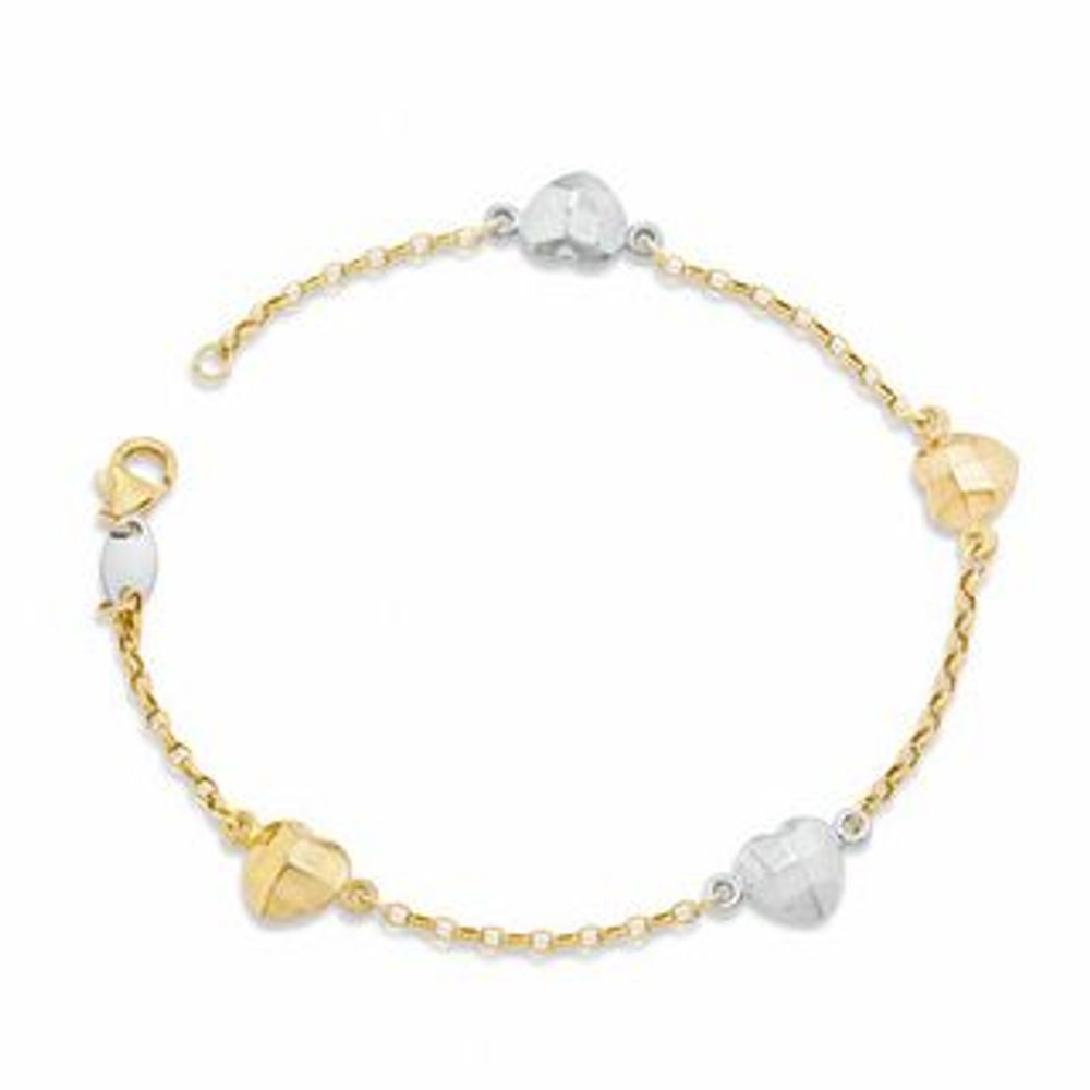 Heart Station Bracelet in Sterling Silver with 14K Tri-Tone Gold Plate - 7.5"|Peoples Jewellers