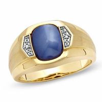 Men's Cushion-Cut Lab-Created Blue-Star Sapphire and Diamond Accent Ring in 10K Gold|Peoples Jewellers