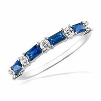0.22 CT. T.W. Diamond and Baguette Blue Sapphire Band in 14K White Gold|Peoples Jewellers