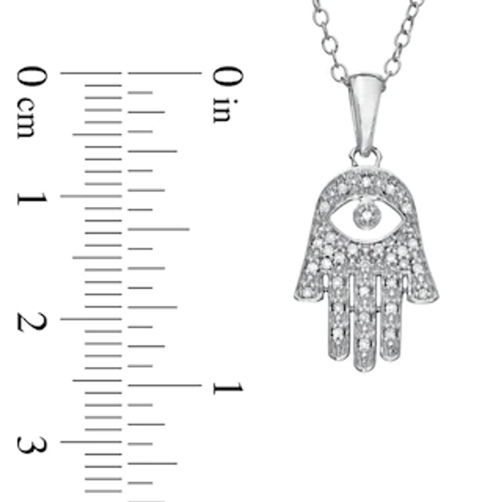 0.09 CT. T.W. Diamond Hamsa with Evil Eye Pendant in Sterling Silver|Peoples Jewellers